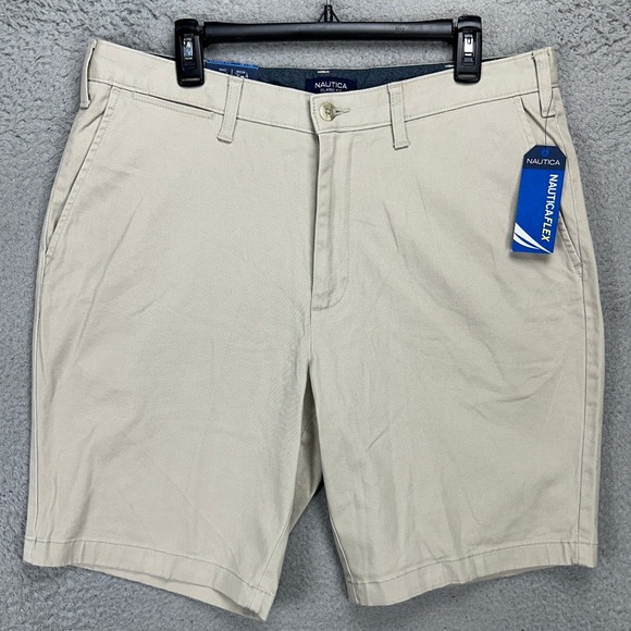 Nautica Flex Mens Clipper‎ Shorts 36 Beige Khakis Flat Front Stretch Pockets NEW - Picture 1 of 10